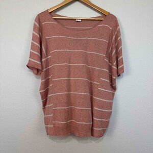 Poetry Women's Knit Short Sleeve Top Silk Linen Stripes Pullover Size 12 UK/US 8